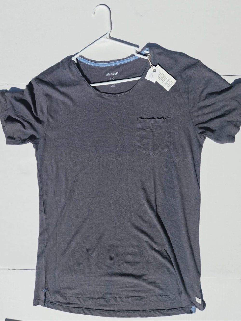 Departwest Men’s Large Charcoal Pocket T-Shirt Distressed Raw Edge NWT